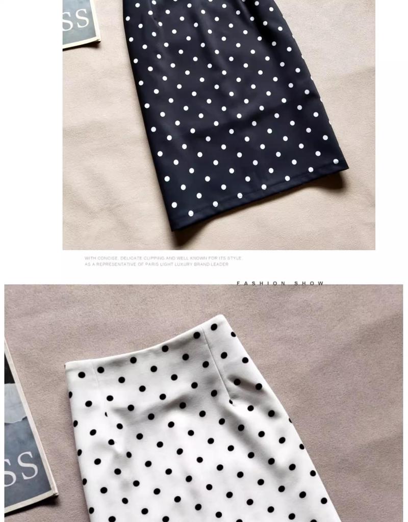 Ретро Юбка-миди в горошек с высокой талией для женщин - Элегантная облегающая стройнящая с разрезом