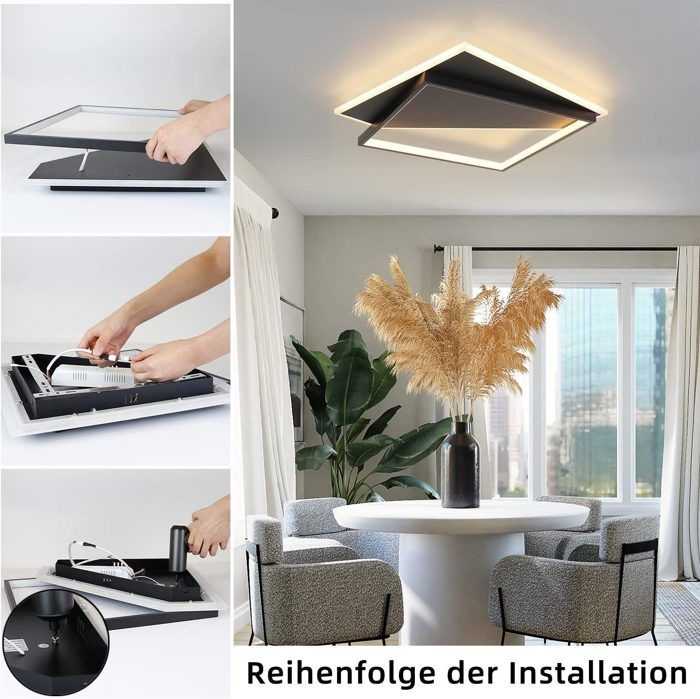 Plafonnier LED - NETTLIFE - 40W 48cm - Dimmable - Télécommande - Noir