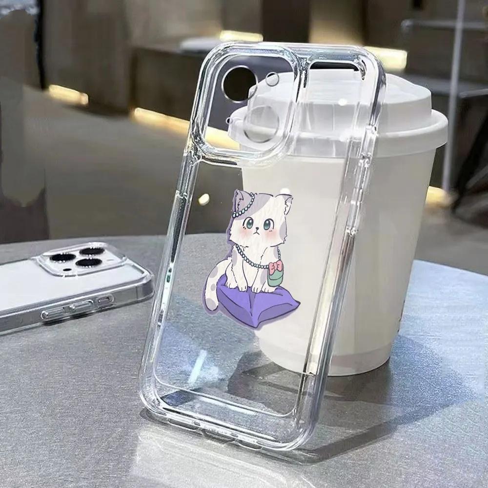 Милый кот TPU Прозрачный чехол для телефона Для IPhone 16 15 14 13 12 11 Pro Max 14pro 16pro 7 8 plus X XR XS Ударопрочный Мягкий чехол