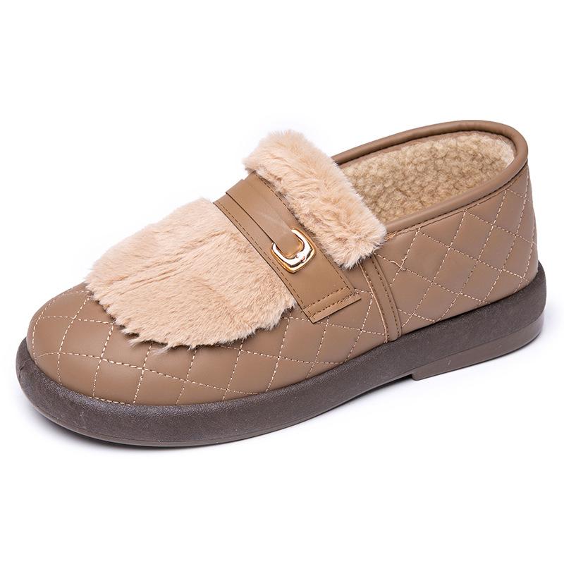 Зимние теплые женские мокасины на платформе, нескользящие туфли на плоской подошве, подкладка из искусственного меха, прогулочная обувь, домашняя обувь для отдыха на открытом воздухе, женские пушистые мокасины-тапочки