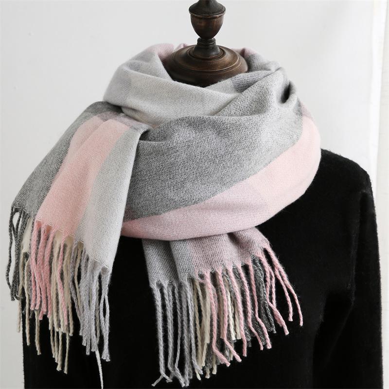 New Plaid Scarf for Women Japanese and Korean Sweet Imitation Cashmere Mid Length Colorful Plaid Scarf Shawl and Scarf