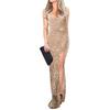 Women Evening Dress Shiny Sequin Deep V Neck Backless Sleeveless Adjustable Spaghetti Strap High Split
