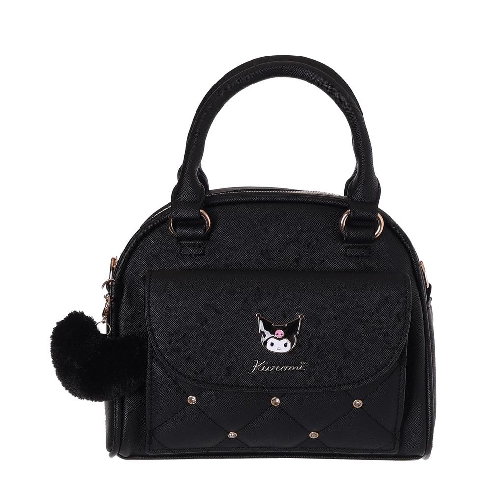 Sanrio Characters Boston Shoulder x x Synthetic Leather Bag, 16.5 19.5 10cm, 347g, (Kuromi)