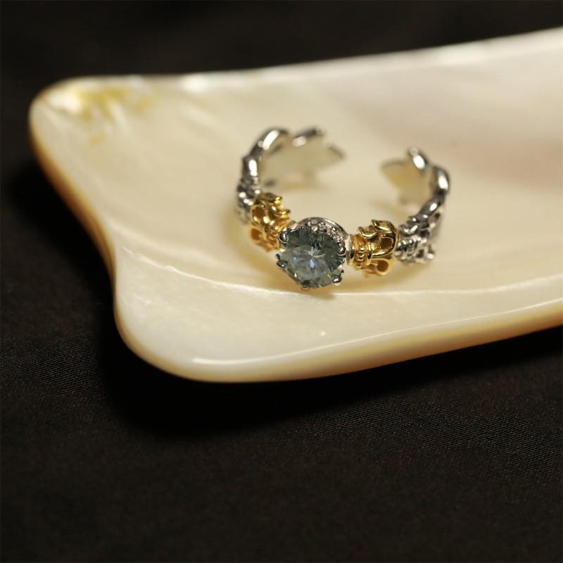 Elegant And Modern Iris Blue Moissanite Ring For Women Geometric Design Adjustable Size