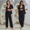 Women’s Sleeping Suits Rayon Pajamas 3 Pieces Set Short Sleeves Button Top Long Pants Comfy Bra Spring Summer Home Wear Lounge Suit Nightwear