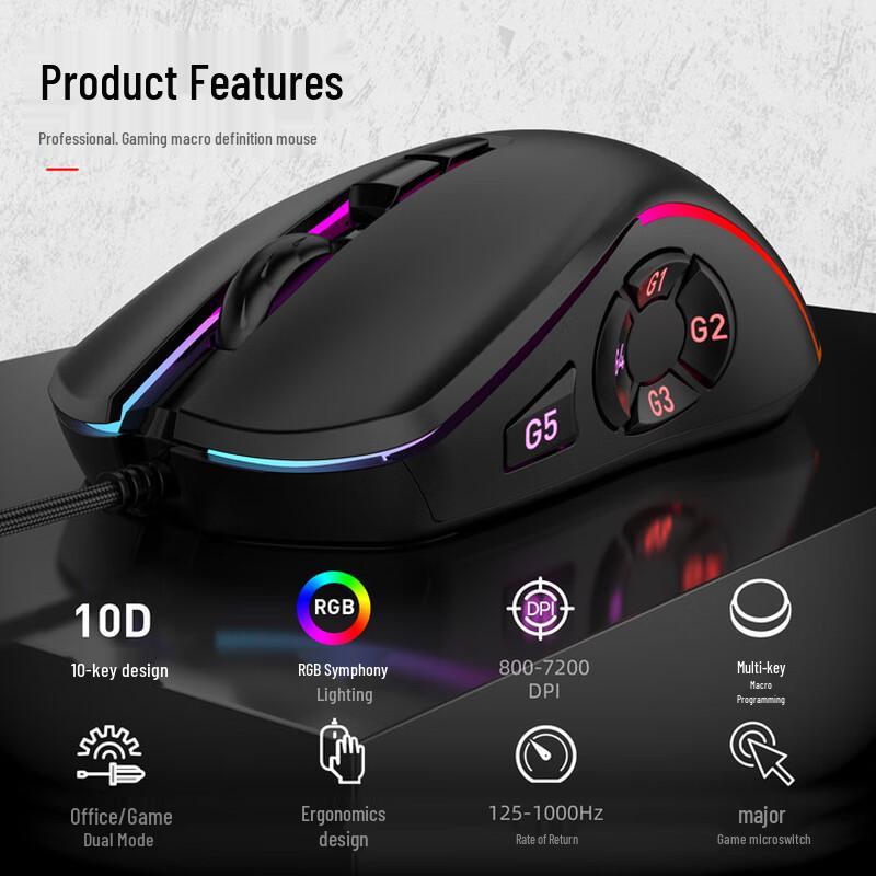 MKESPN 10-кнопочная проводная игровая мышь с RGB-подсветкой