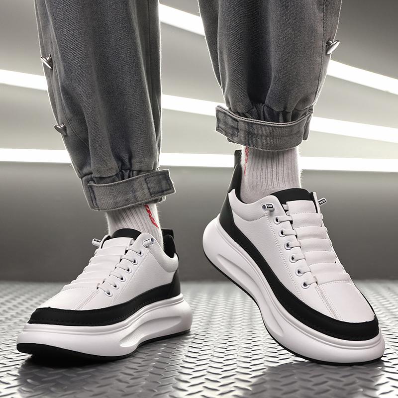 Fashion Brand Men's Lace Up Comfortable Thick Soled Outdoor Sports Shoes In Spring Classic White/brown Men Casual Fashion Shoes