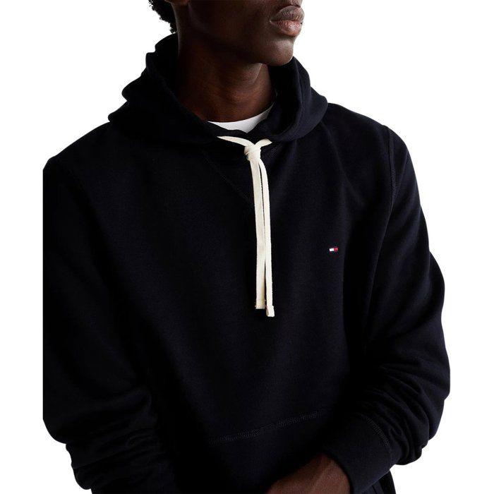 Sweat marine uni à coupe droite avec col à capuche et lien blanc