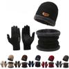 Suit Hat Men's Winter Scarf Gloves Three-Piece Set Neck Integrated Fleece Warm Winter Knit Hat
