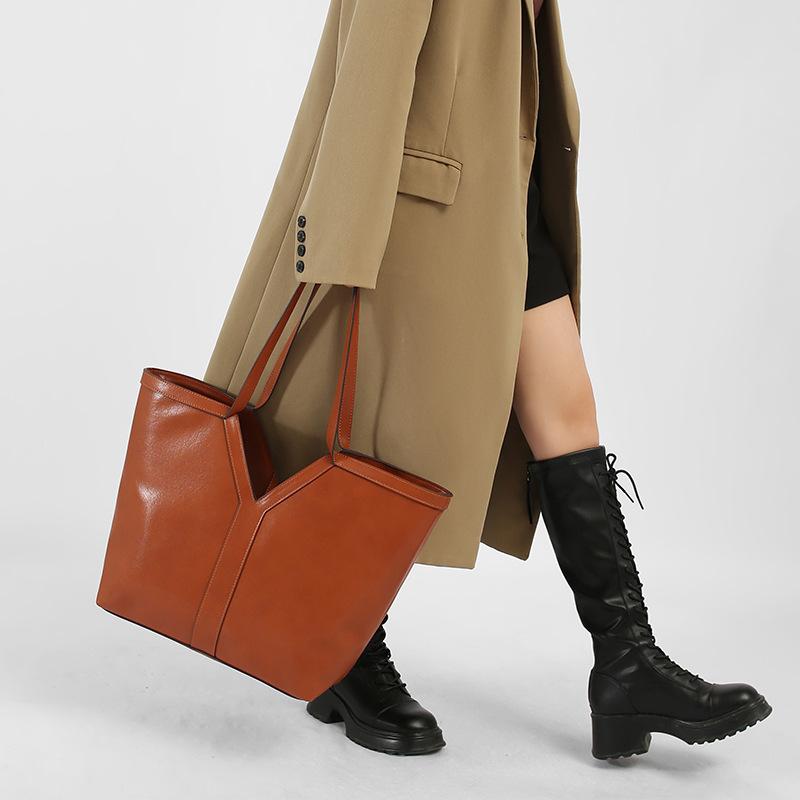 Сумка-тоут из натуральной кожи, универсальная, из первого слоя коровьей кожи, большой вместимости, для поездок на работу, подмышечная, плечевая, ручная, женская сумка, тренд