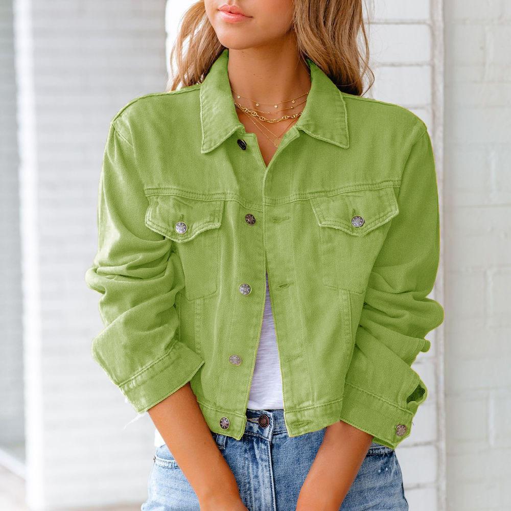 Весенне-осенняя женская джинсовая куртка с длинным рукавом и топом