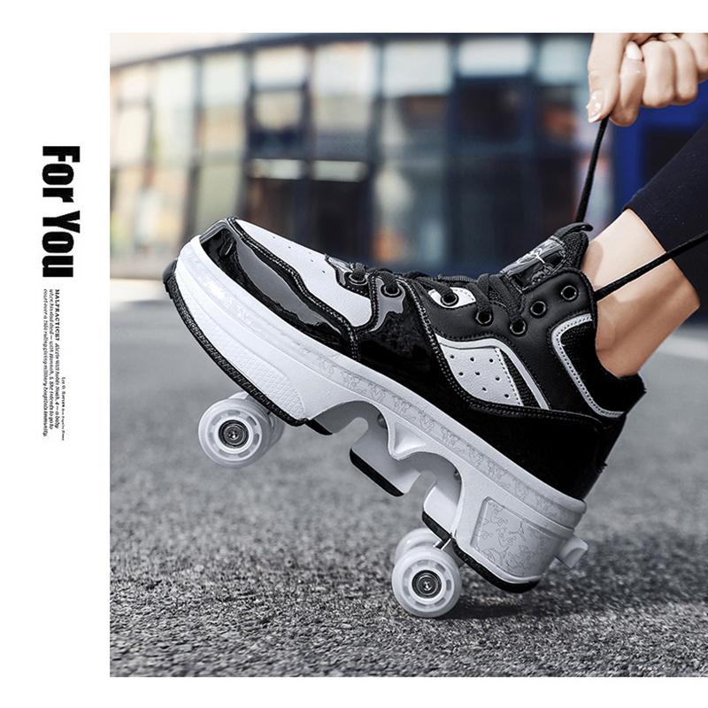 Обувь-трансформер для детей 6–15 лет, четырехколесные роликовые коньки-трансформеры, которые можно ходить и кататься на коньках, обувь для девочек Mob
