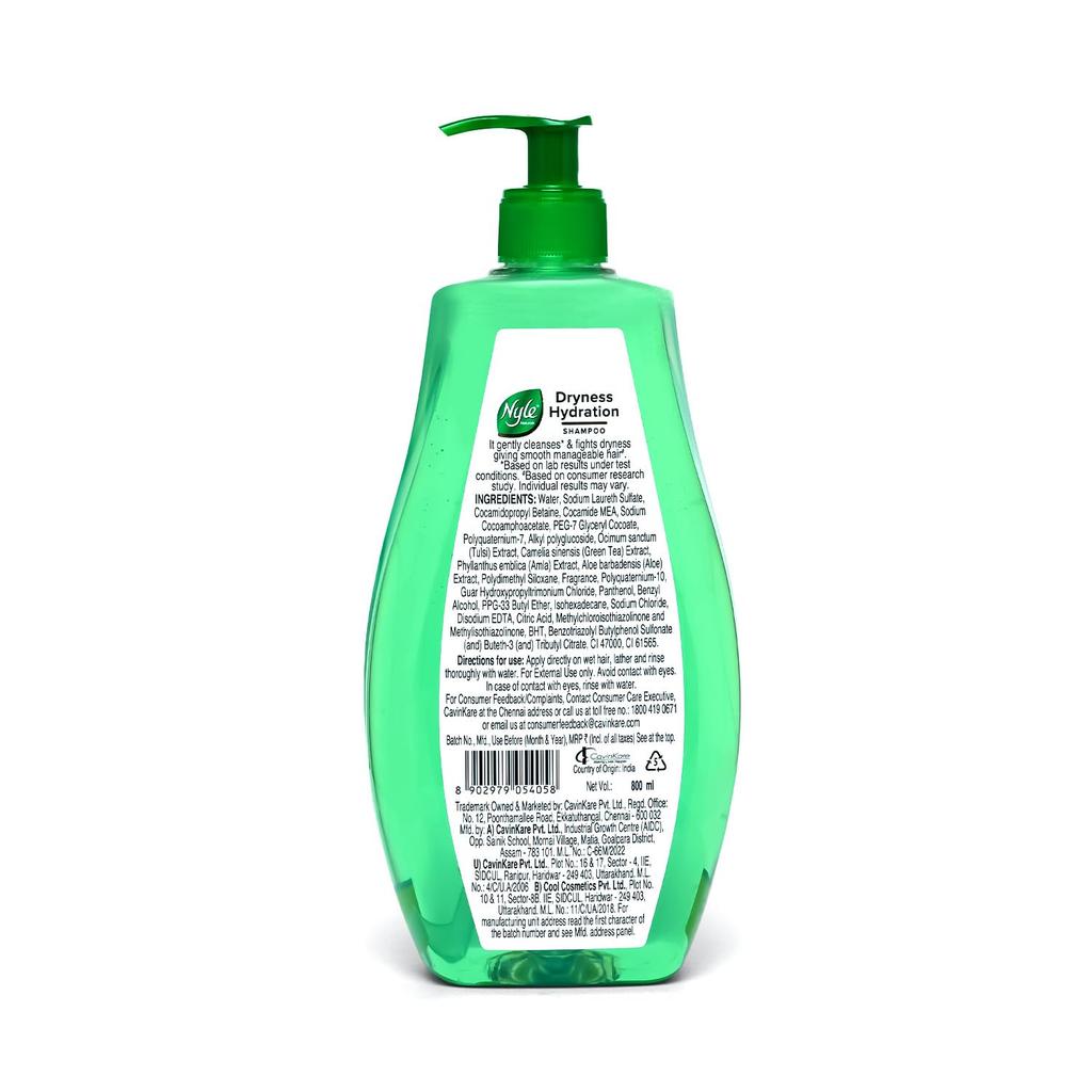 Nyle Naturals Dryness Hydration Shampoo With Tulsi Amla Aloe Vera For Smooth Hair pH Balanced Paraben Free Gentle Care 800ml