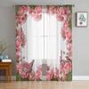 Beautiful Roses And Butterfly Tulle Window Curtain For Living Room Bedroom Voile Sheer Curtains Kitchen Treatments Drapes
