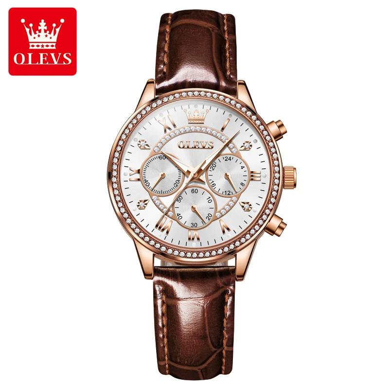 Women's Watches Fashion Elegant Diamond Bezel Watch for Ladies Soft Leather Strap Waterproof Luminous Chronograph