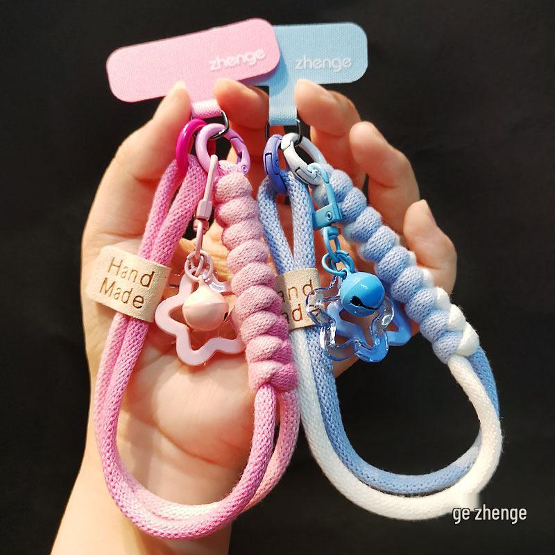 Женский хлопковый плетеный шнурок для телефона с подвеской-колокольчиком в виде звезды и дизайном дофамина