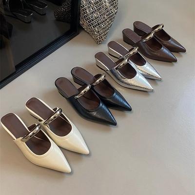 Увеличивающие рост металлические пряжки французские полутапочки с заостренным носком женские летние туфли на танкетке с острым каблуком туфли Muller сандалии