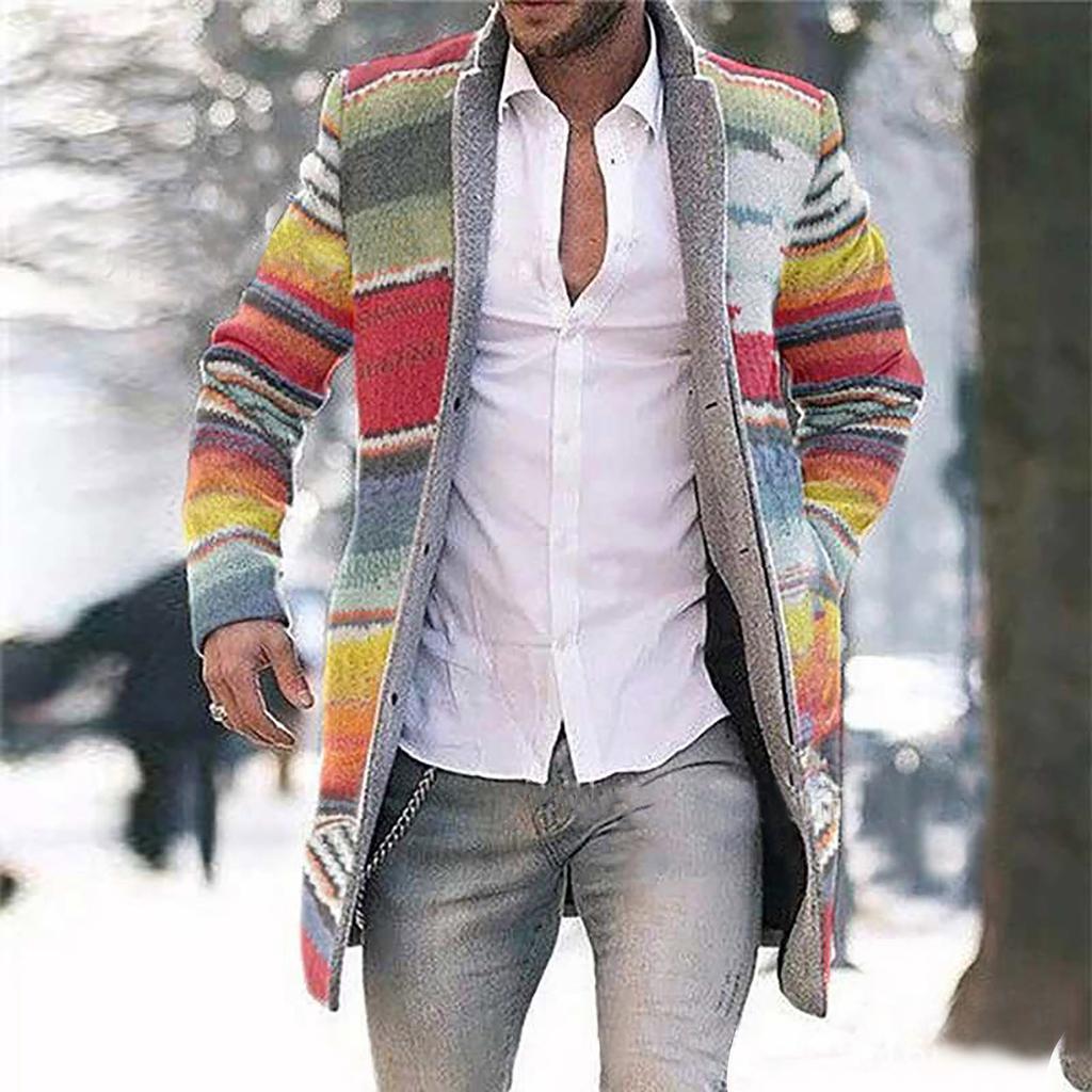 Мужской кардиган, пальто, смесовая шерсть с принтом, повседневная куртка с длинными рукавами, ветровка, пальто, Тренч