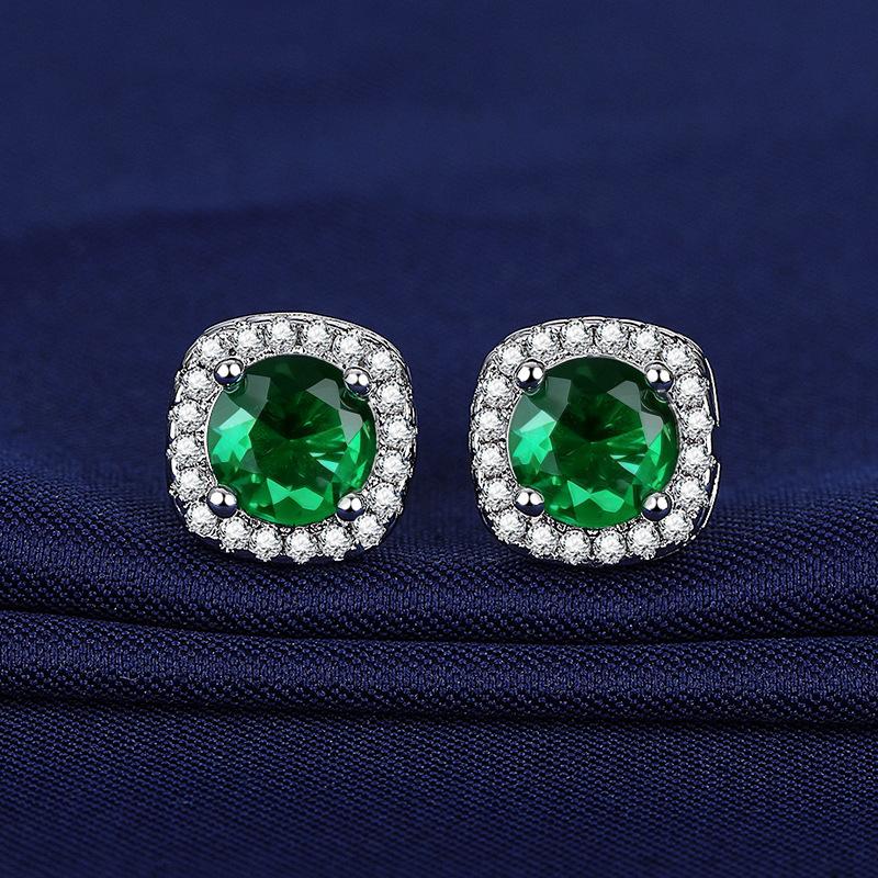 2026 Inlaid Zircon Square Bag Earrings Women's Fashion Versatile Red and Sapphire Square Earrings