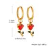 Women's Stainless Steel Red Rose Flower Drop Dangle Earrings Gold Plated Waterproof Hoop Earrings High Quality Vintage Jewelry