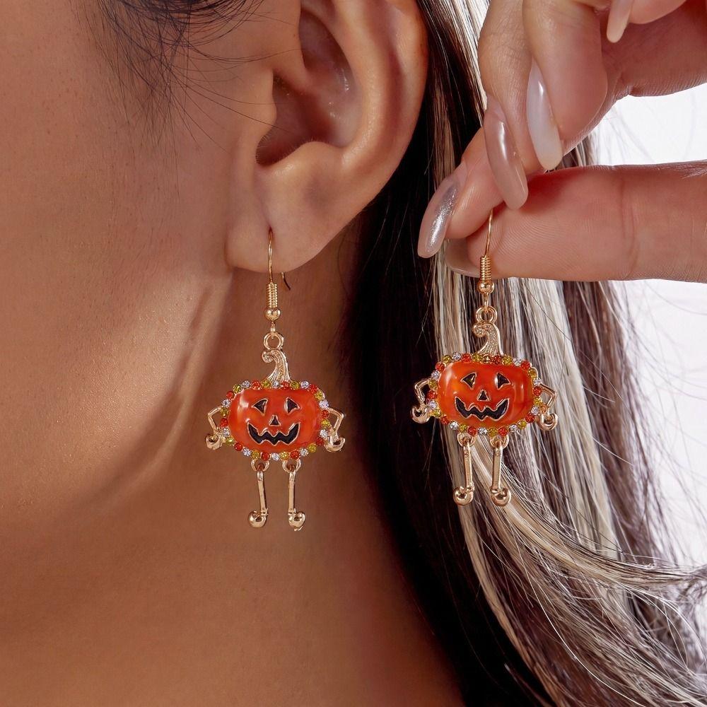 Alloy Material Drop Earrings Long Tassel Design Pumpkin Earrings Ghost Earrings Costume Cosplay