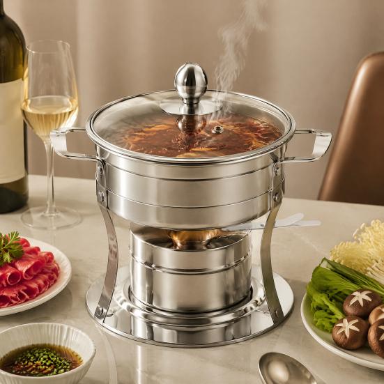 Stainless Steel Thermal Bowl Chafers And Warmers Set with Glass Lid, Round Compact Portable Kitchenware for Travel Serving Bowl, Catering Warmer