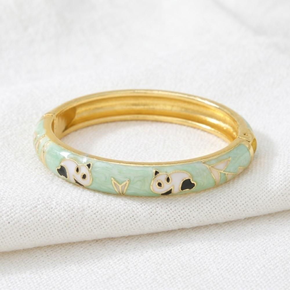 Colorful Vintage Cloisonne Bangle Enamel Children's Hand Bracelet Panda Bamboo Bangle Boys Girls