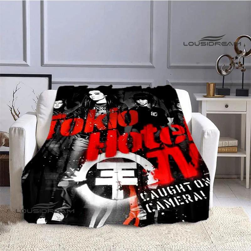 Одеяло с принтом группы Tokio Hotel в стиле ретро, ​​теплое одеяло, фланелевое мягкое и удобное одеяло, постельное белье для путешествий, подарок на день рождения