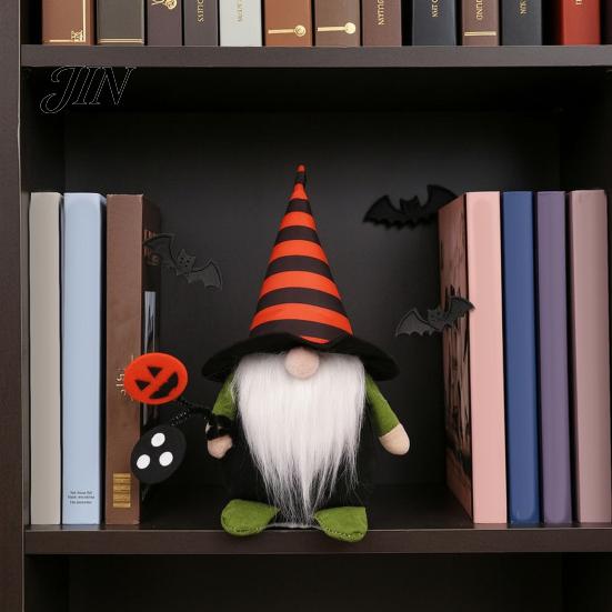 Striped Pointed Hat Gnome Halloween Gnomes Plush, Handmade Decoration, Dwarf Elf Ornaments for Witch Pumpkin Decor Tiered Tray Home Table Holiday