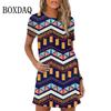 Женское платье с геометрическим принтом, летнее, новое, с короткими рукавами и круглым вырезом, свободное мини-платье, повседневное женское платье в стиле ретро с 3D-принтом