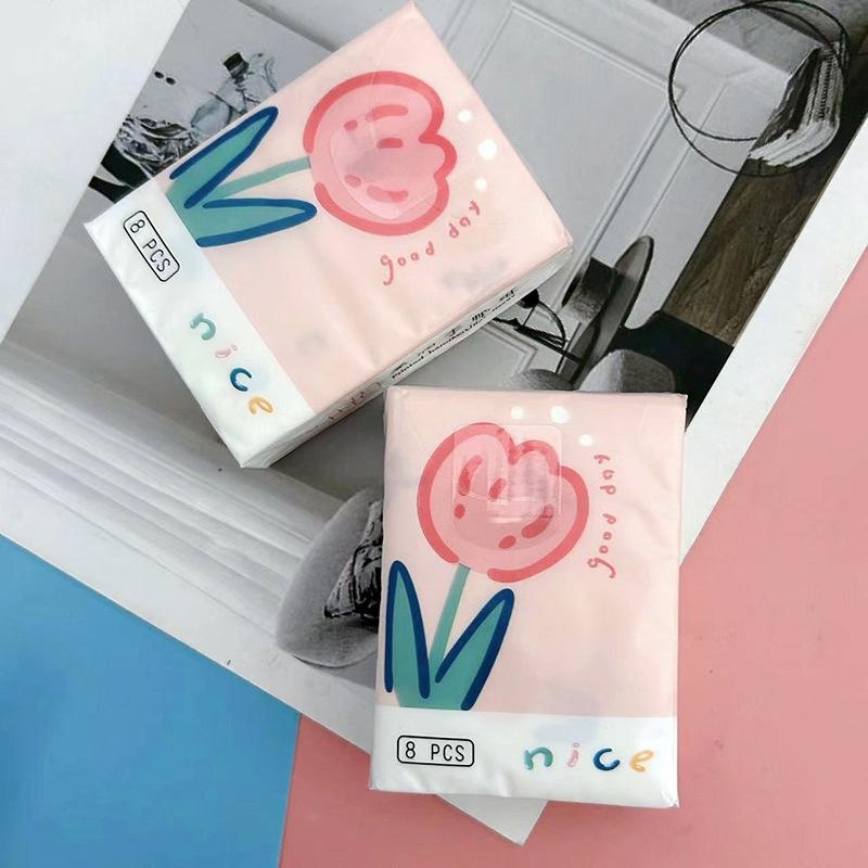 9 упаковок, носовой платок с милым мультяшным цветком, бумажный портативный маленький салфетка из целлюлозы из натуральной древесины, домашняя салфетка для лица, полотенце для рук