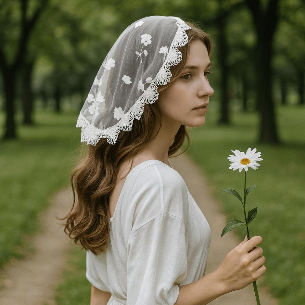 Thin Flower Embroidery Headscarf Breathable Women Lace Bandana Lace Scarf Veil Headbands Summer
