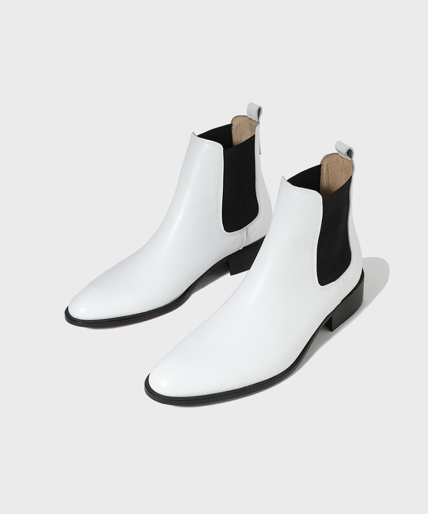 Firenze Atelier Slimline Black Outsole Minimal Chelsea Boots 3332 [Cream White]