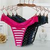 Нижнее белье из хлопка, сексуальные кружевные трусы, женские стринги с полосками и леопардовым принтом, дышащее, удобное нижнее белье