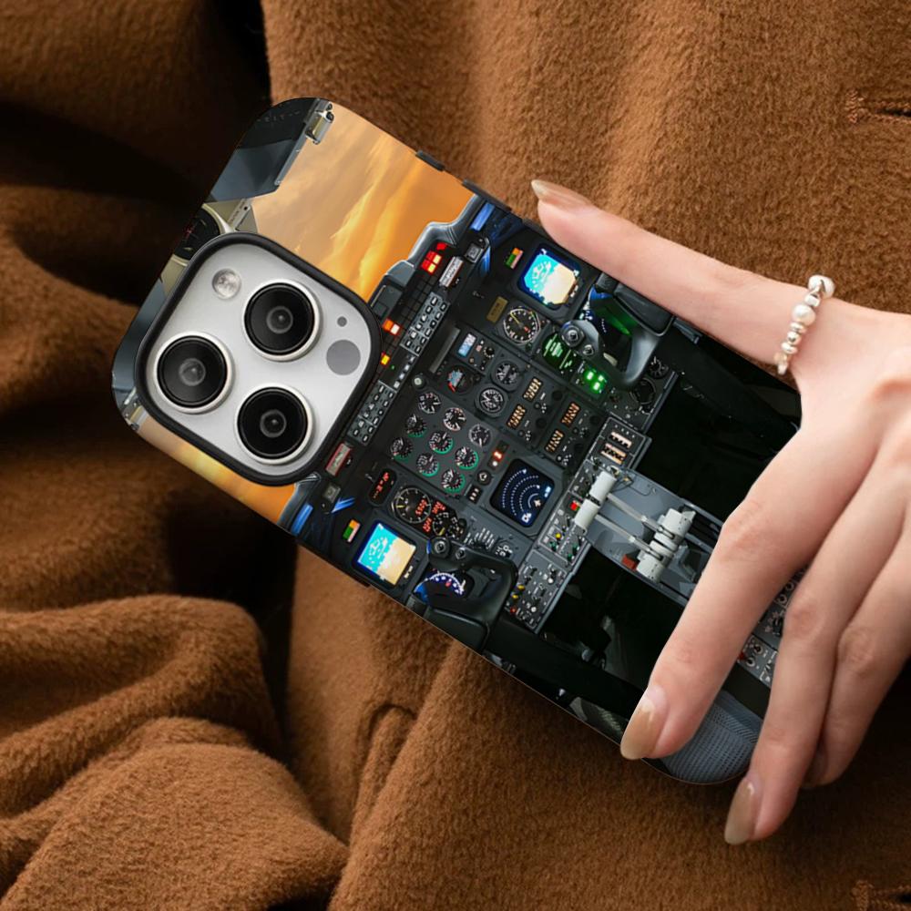 Aircraft Cockpit Helicopter Airplane Phone Case For IPhone 16 15 14 13 12 11 Pro Max Plus Samsung S24 S23 Ultra Glossy HD Hard P