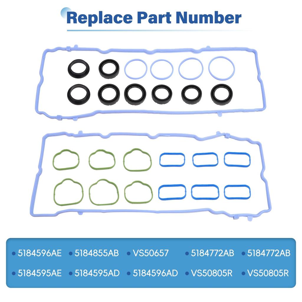 VS50805R Valve Cover Gasket Set, Compatible With Dodge 2011- Avenger Challenger Durango Caravan Journey Ram ProMaster 1500 2500 3500, Grand Cherokee