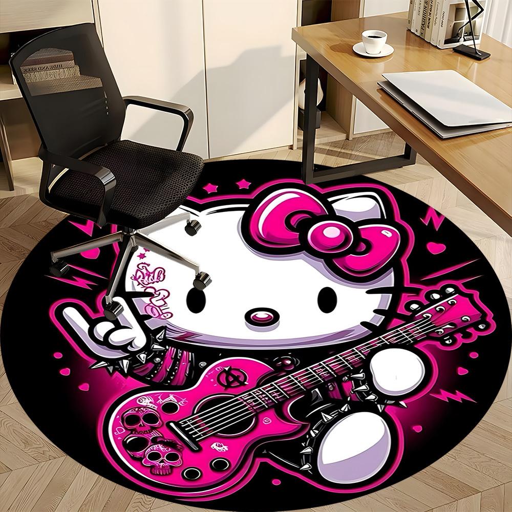 1 шт. Круглый коврик Hello Kitty для офиса - Идеально подходит для декора офиса или кабинета, Можно стирать в машине, Нескользящая основа, Декоративный коврик для пола