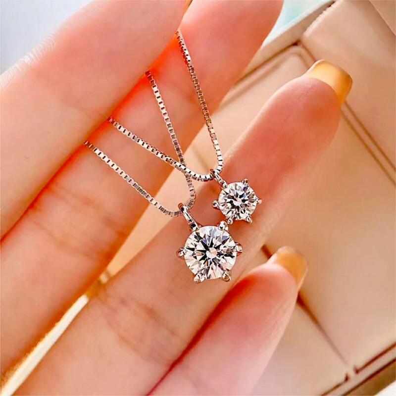 Moissanite Pendant Necklace 1CT 2CT 3CT Sterling Silver Lab Diamond Necklace for Women 100% Pass Diamond Test Moissanite Jewelry