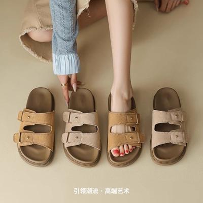 Модные низкие тапочки мягкая обувь женщина 2025 пантофли флок сланцы женские пляжные комфортные летние новые плоские сабо повседневные резиновые шлепанцы римские ПУ