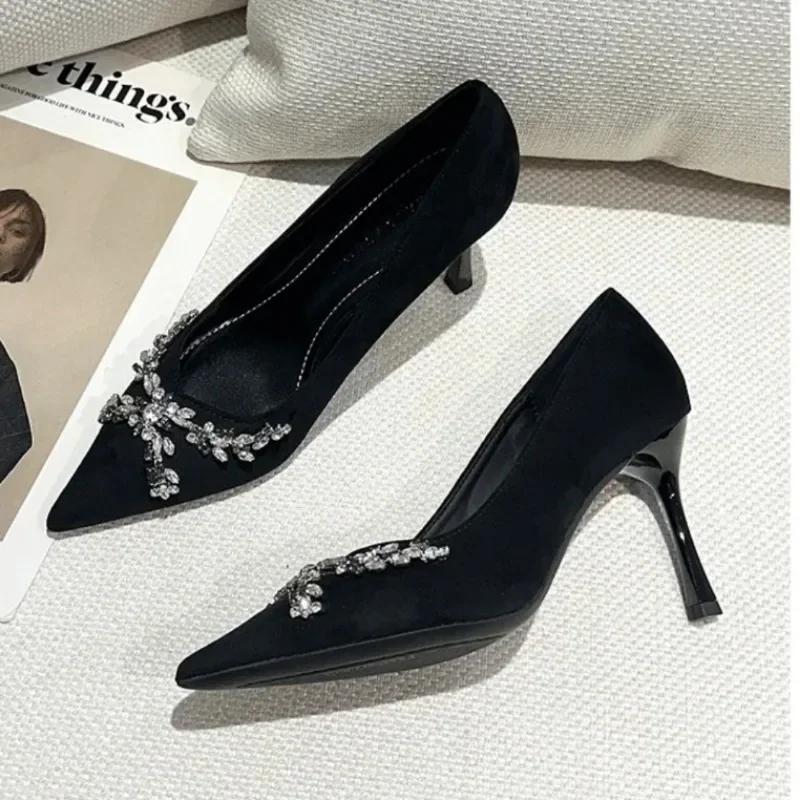 Модные женские туфли на низком каблуке женские туфли на высоком каблуке с кристаллами для офиса и карьеры сексуальные туфли на каблуках с острым носком для женщин Zapatos