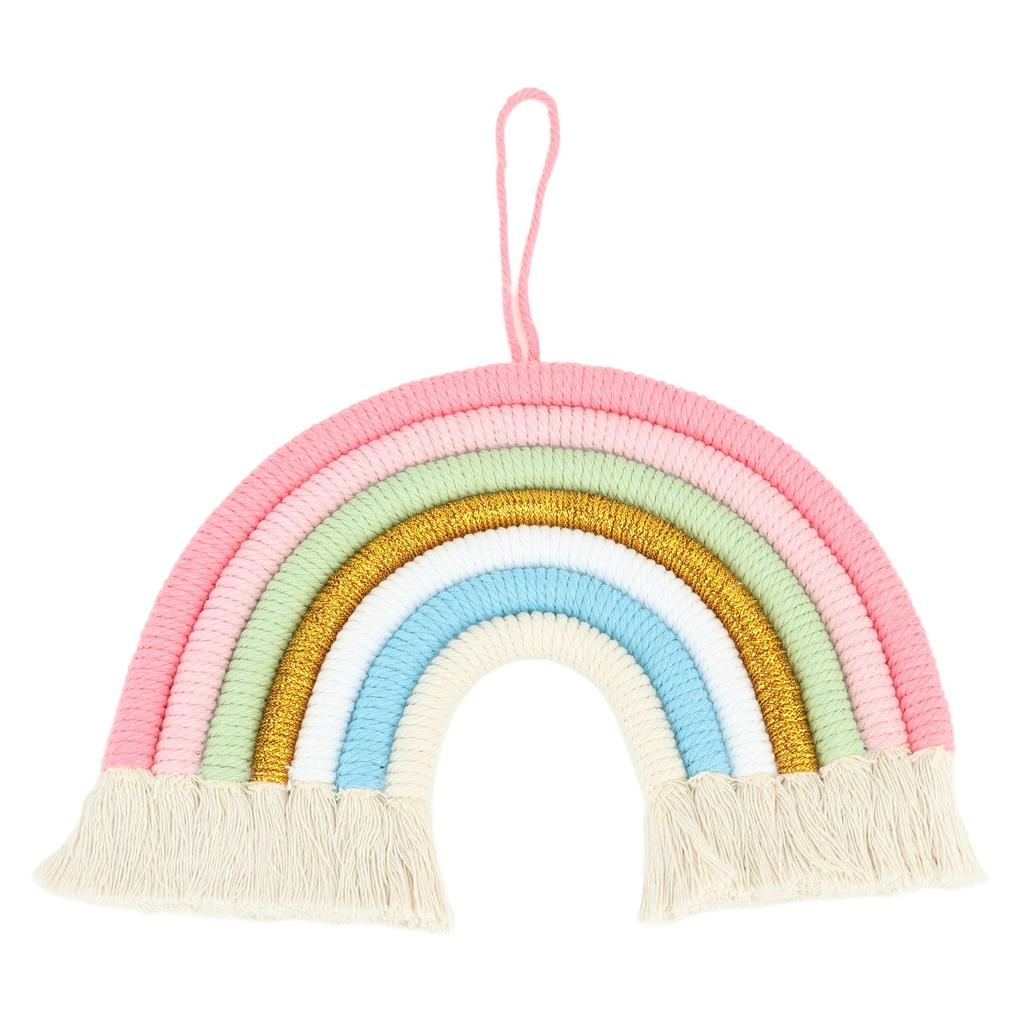 Macrame Woven Rainbow 7 Colors Hand Woven Rainbow Wall Hanging Tassel Decoration for Home Room