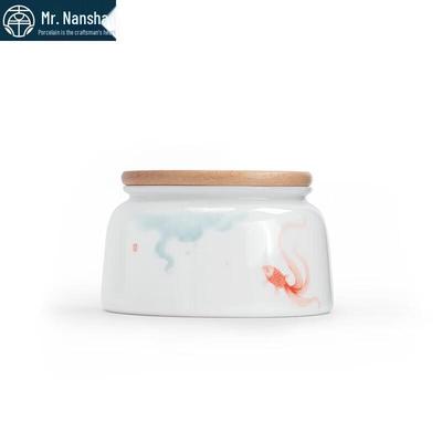 Керамическая чайница Sujin Lianhua с крышкой из бука