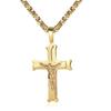 Religious Crucifix Jesus Cross Pendant Necklaces Male Gold Color Stainless Steel Byzantine Chains For Men Jewelry