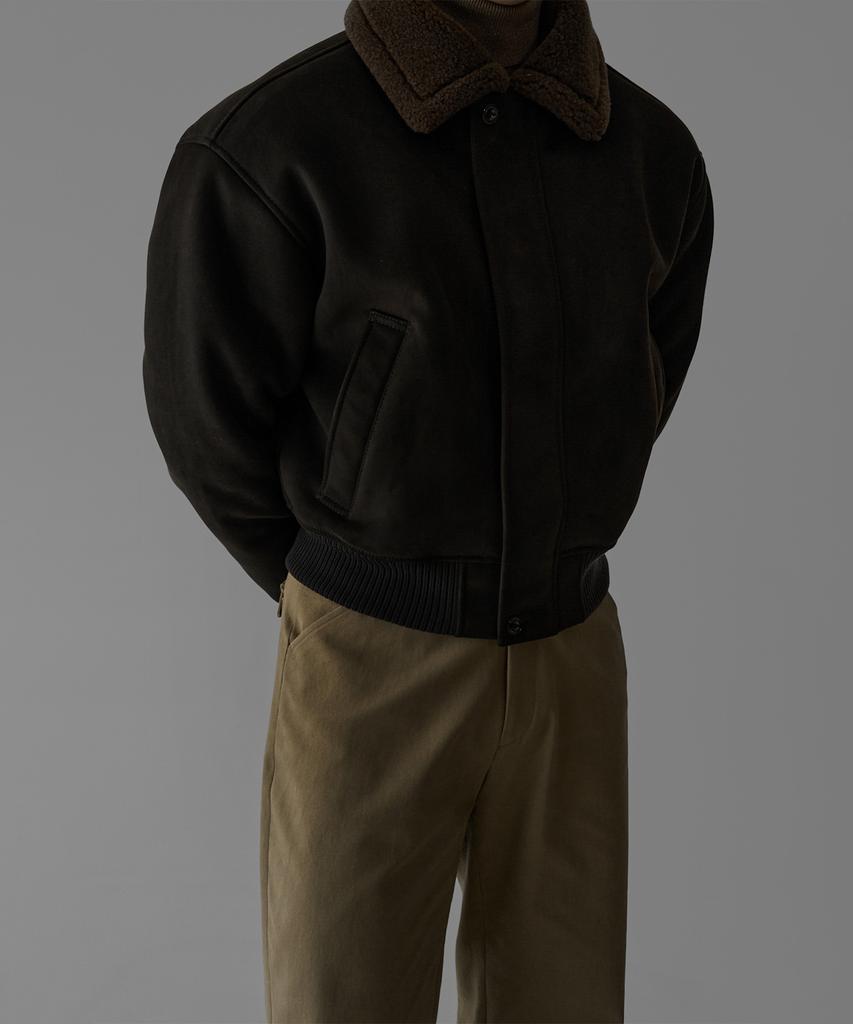 Bowlow Product Suede Crop Shearling Jacket [Dark Brown]