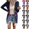 Women's Fashion Casual Long-sleeved Print Medium Length Cardigan Button Jacket Coat