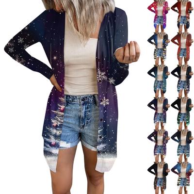 Женская модная повседневная куртка с длинными рукавами и принтом средней длины, кардиган на пуговицах, пальто