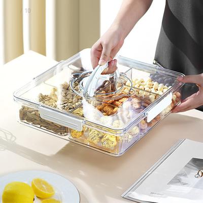 Контейнер для подноса для закусок из сухофруктов с ручкой крышки Портативный разделенный органайзер для закусок 6 отделений Прозрачный поднос для закусок для вечеринок, путешествий Салат Фрукты