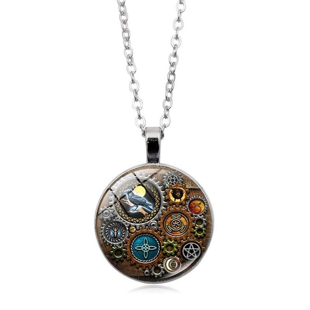 Steampunk Witch Pendant Necklace for Women 2022 Goth Mechanical Gear Accessories Vintage Jewelry Men's Neck Chain Gift