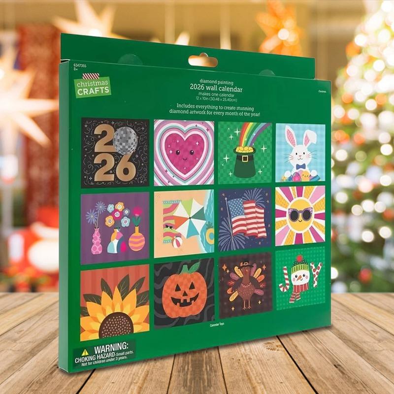 Настенный календарь 2026, Набор для алмазной живописи, DIY Алмазная живопись Календарь 2026, Перекидной настенный календарь на 12 месяцев со списком дел для украшения дома и офиса на Рождество