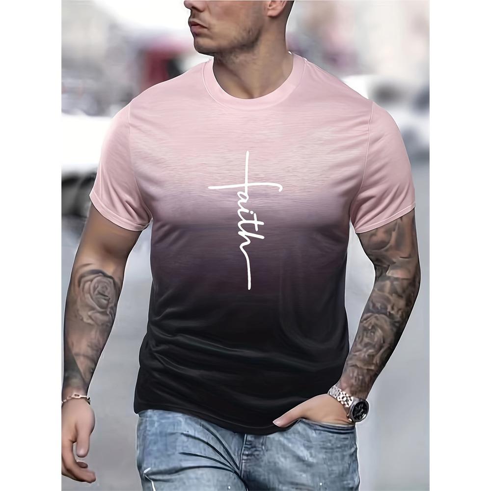 New Men's Casual 3D Printed Men's T-shirt Splicing Color Novelty Faith Cross Symbol Retro Summer Outdoor Travel Party